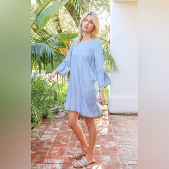 RUFFLE SLEEVE CHAMBRAY SHIFT DRESS💕🩵 - Picture 2 of 5